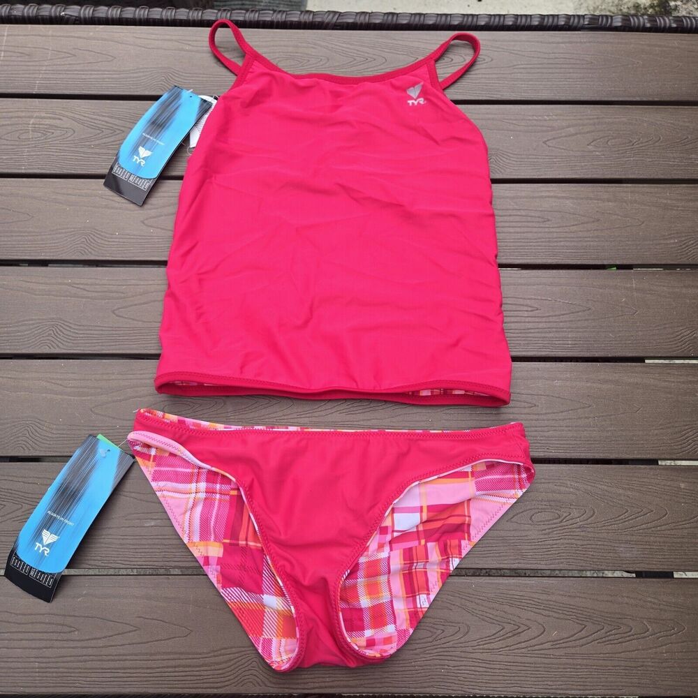 TYR Women's Pink Catalina Island Tankini & Bottom Reversible Swimsuit SZ M New - Picture 2 of 5